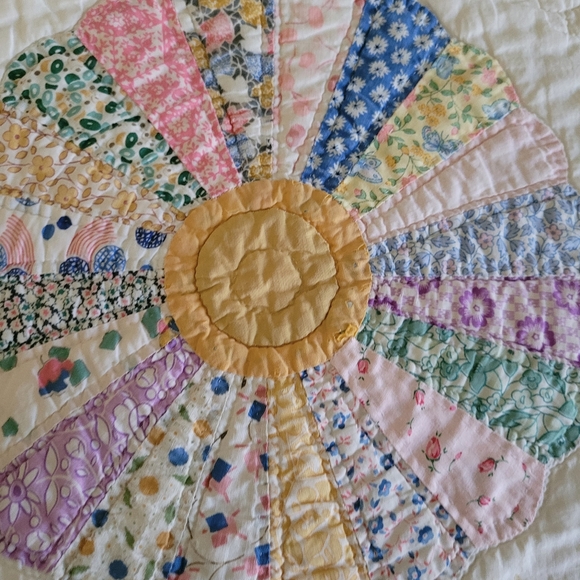Antique Dresden Plate 1920s Patchwork Quilt 84 x 84 SHIPS TODAY - Picture 6 of 14